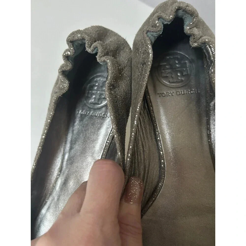 Tory Burch REVA Women’s Ballerina Ballet Flat Metallic Silver 8M